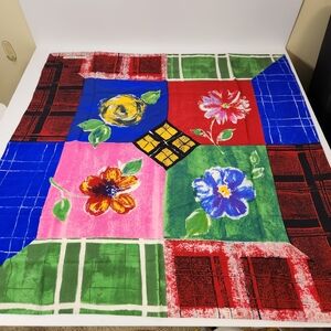 laura ashley cottagecore flower floral square 100% silk scarf 34x34in bright